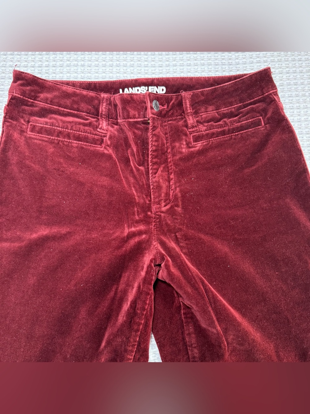 Lands' End Burgundy Cotton/Spandex Mid Ride Slim Tall Velvet Pants - Size 12 - Picture 3 of 8